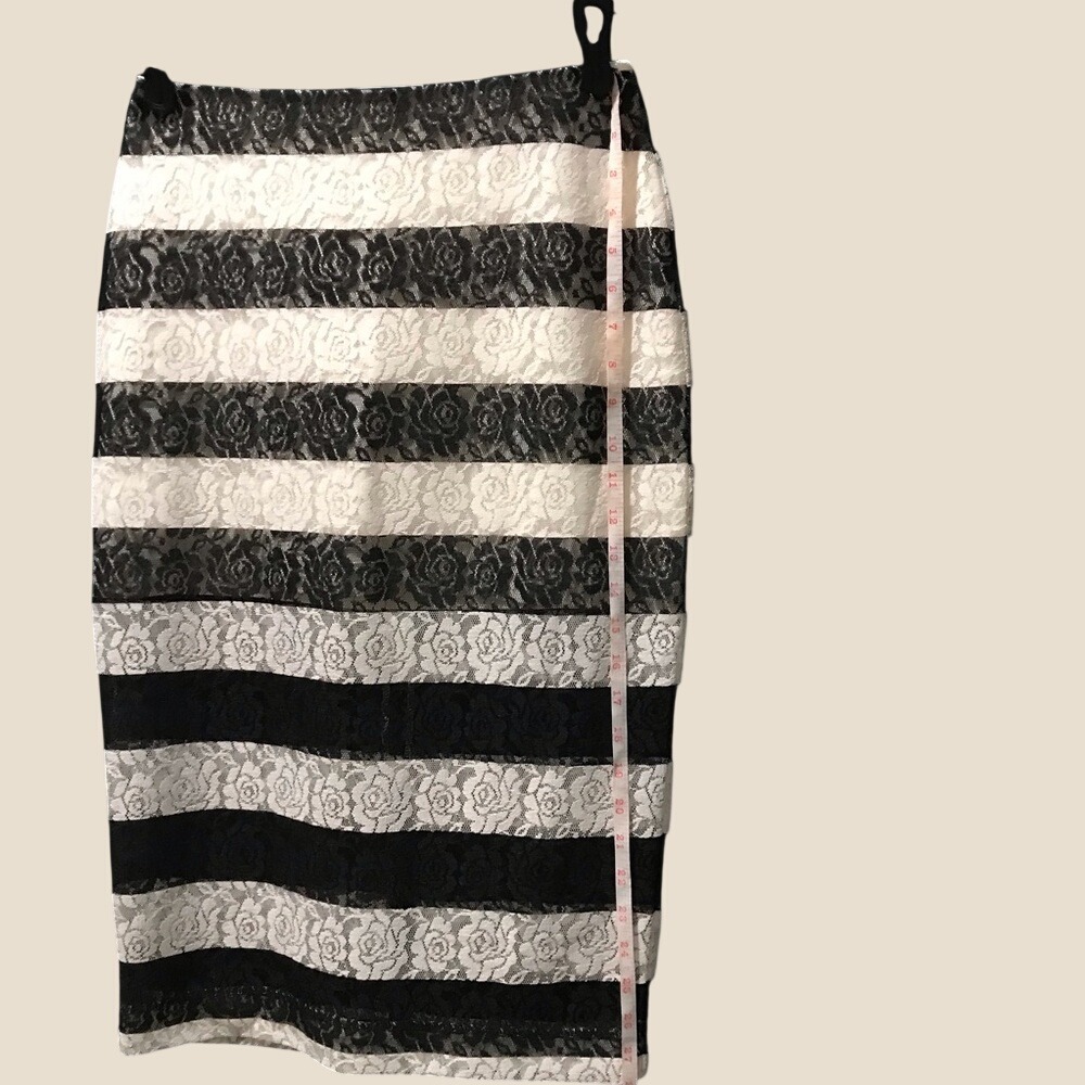 Express Black and White Lace Striped Pencil Skirt - Picture 6 of 10
